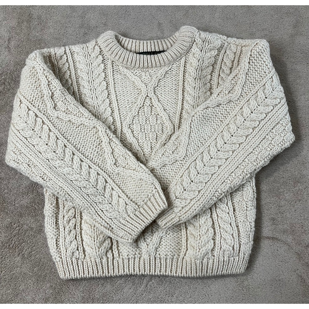 Callan Country Collection Kids Cable Knit Sweater Pure Merino Wool, 5Y M Cream